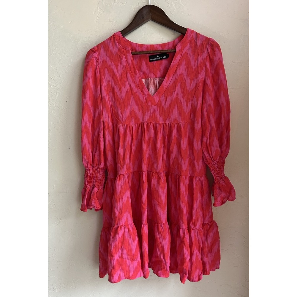 Tuckernuck Pomander‎ Place Hot Pink Ikat Kenzo Dress XS Tiered Mini Feminine